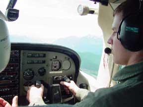 Cadet Nathan Wilkins at the controls of a Cessna 182